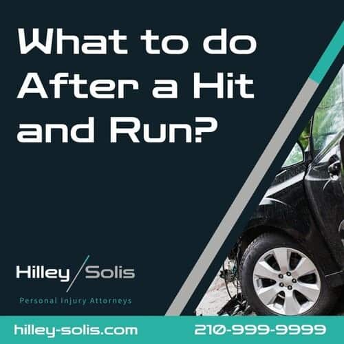 Ad for Hilley Solis Personal Injury Attorneys asking "What to do After a Hit and Run?" with contact info and a partial image of a damaged car.