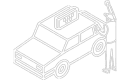 Line drawing of a person waving at a taxi with a lit "TAXI" sign on the roof.