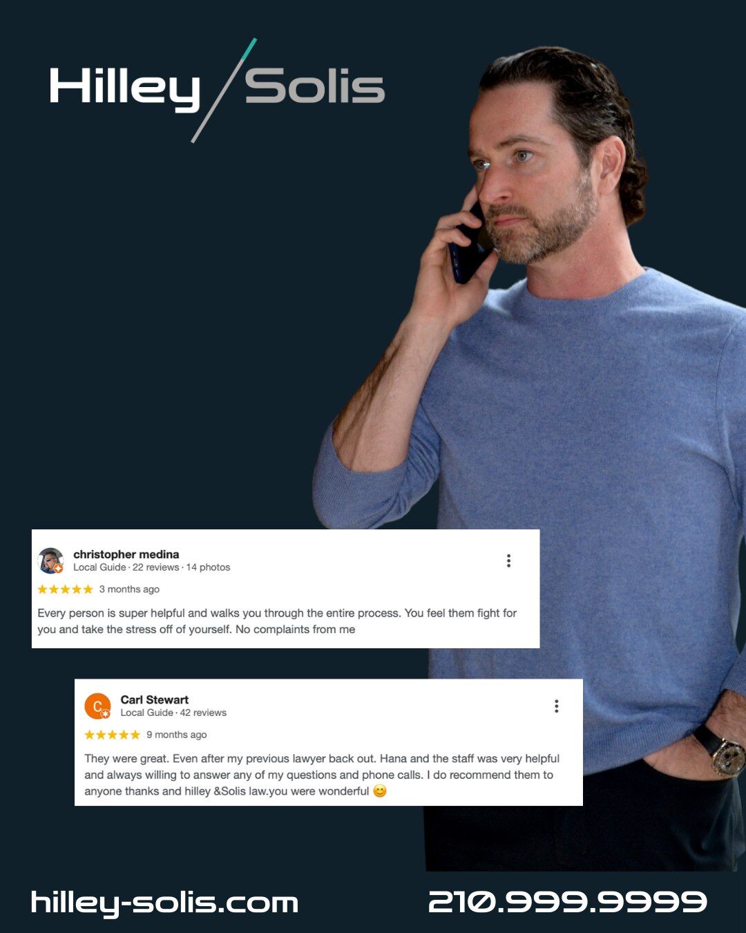 We're not a billboard law firm with a 1-800 number. We're San Antonio personal injury attorneys who live here, work here, and care about this community. When you call us, you talk to us.

Free consultation: 210.999.9999 | hilley-solis.com

#SanAntonioLocal #SanAntonioLawyer #PersonalInjuryAttorney #SanAntonioStrong #LocalLawFirm