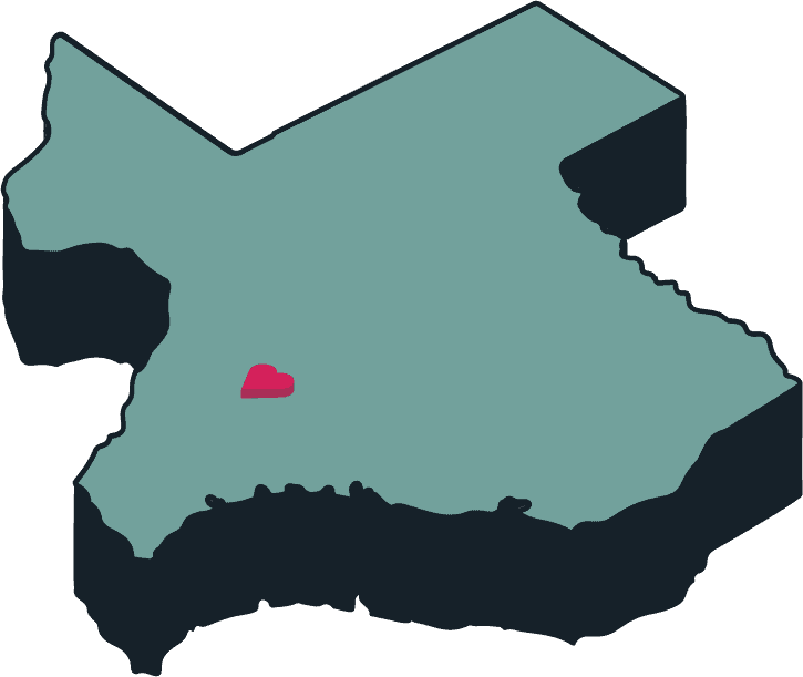 Illustration of a stylized map with a heart symbol near the center on a green background.